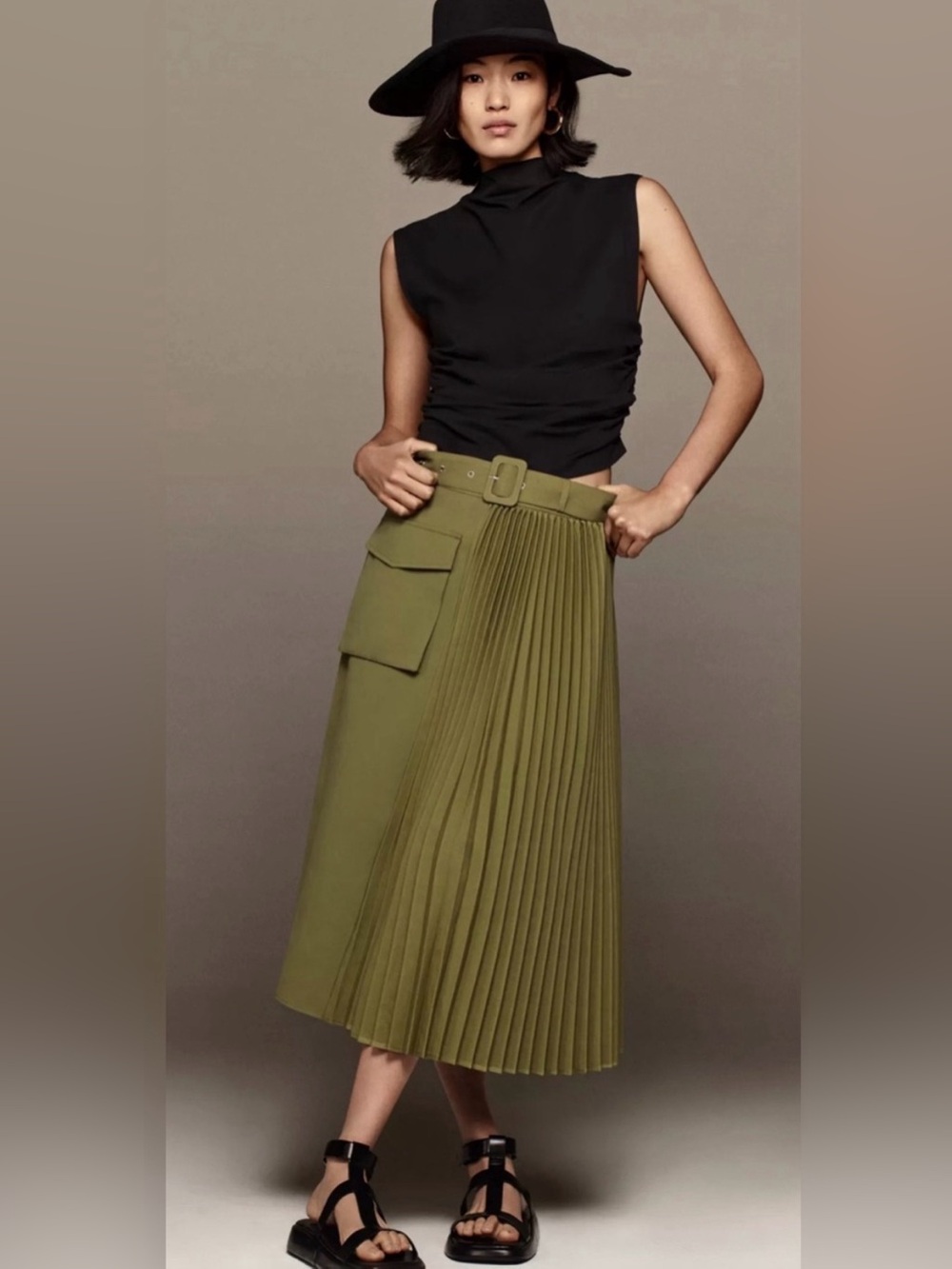 Mare Mare x Anthropologie Pleated Cargo Skirt Olive Green size Large